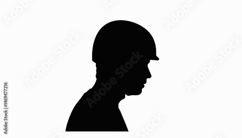 Silhouette of a person wearing a rollerblading helmet, black and white concept