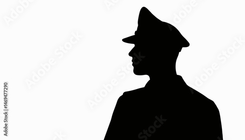 Silhouette of a pilot in uniform with captain's hat, aviation admiration