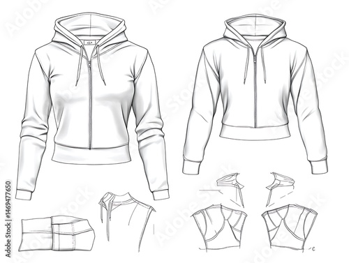 Fashion Sketch: Cropped Hoodie Design Details