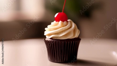 Adding Sweet Syrup to Chocolate Cupcake with Topping Delicious Dessert