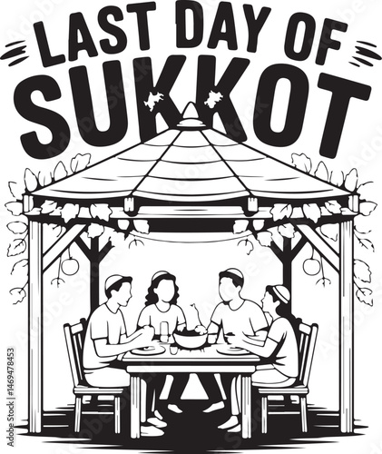 Last Day of Sukkot T-shirt design, Sukkot card, background. Vector