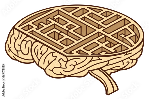 39 wooden brain maze, intricate labyrinth puzzle, 3D wooden brain model, abstract brain shape with maze-like pattern, complex wooden brain puzzle, brain-shaped wooden maze, intriguing wooden brain maz