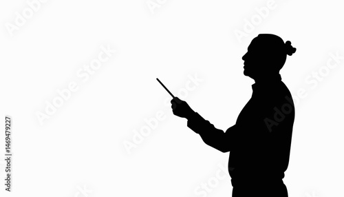 Teacher silhouette pointing with pointer stick, education symbolism