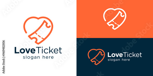 Creative simple love ticket logo template. Love shape with ticket logo design vector illustration.
