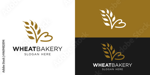 Creative simple wheat bakery logo template. Abstract letter B or love shape with wheat grain logo design vector illustration.