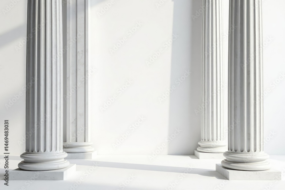 Elegant Roman columns against a pristine white backdrop , imperial, decor, ruins Elegant Roman columns against a pristine white backdrop , imperial, decor, ruins