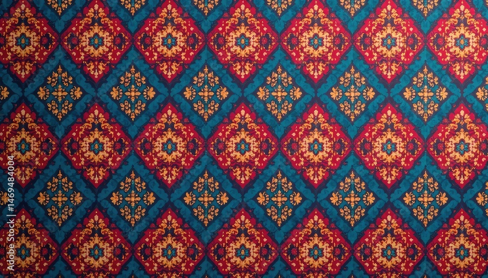 Geometric damask, repeating diamond and stripe motif, wallpaper, decoration Geometric damask, repeating diamond and stripe motif, wallpaper, decoration
