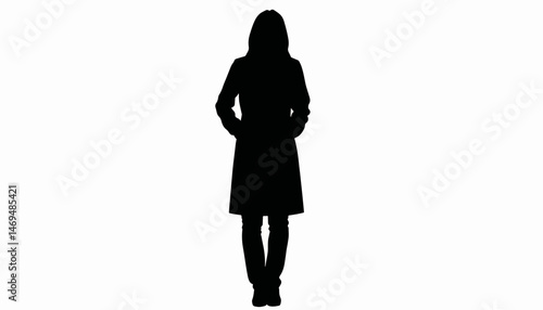 Scientist woman silhouette in lab coat, black and white concept