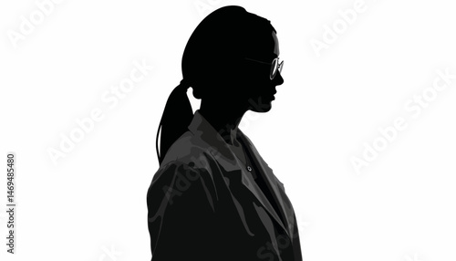 Silhouette of a woman doctor in lab coat, scientific contemplation