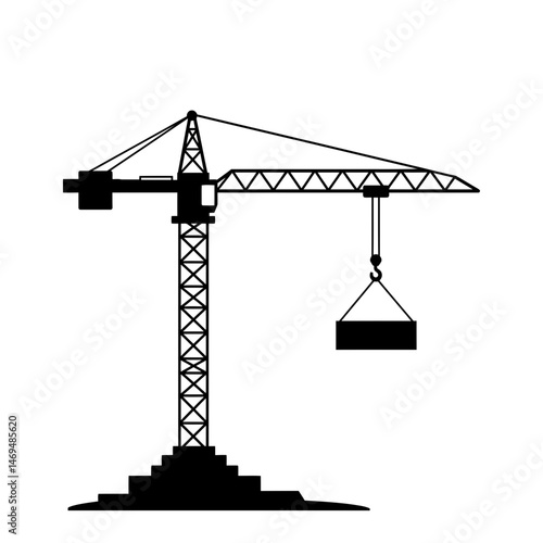 Tower Crane Silhouette: A striking, high-contrast depiction of a towering crane, diligently at work on a construction site, poised against the open sky.