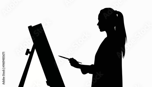 Artistic silhouette creating masterpiece at easel, creative inspiration
