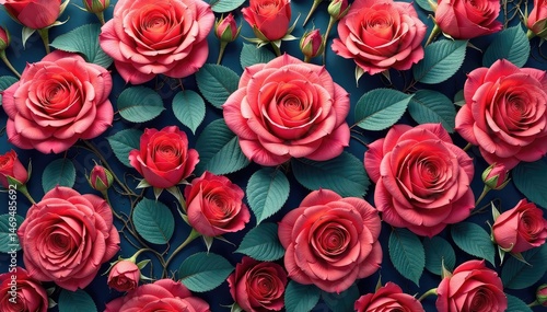 Intricate, blooming rose pattern repeating seamlessly , romantic, surface