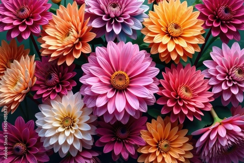 Intricate dahlia blooms, vibrant colors, repeating pattern , art, dahlia, petals