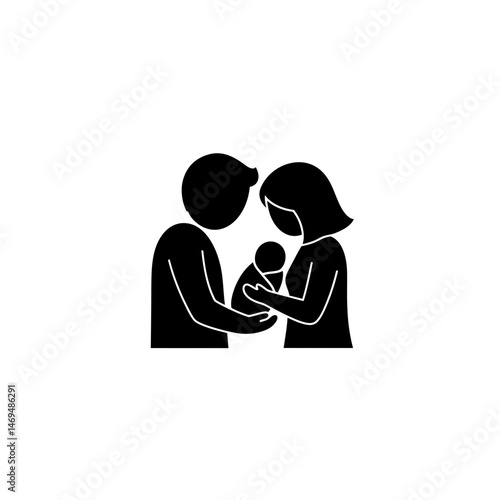 Newborn's Embrace: A minimalist graphic symbolizes the precious moment of a new life with its parents, representing the beginning of a loving family.