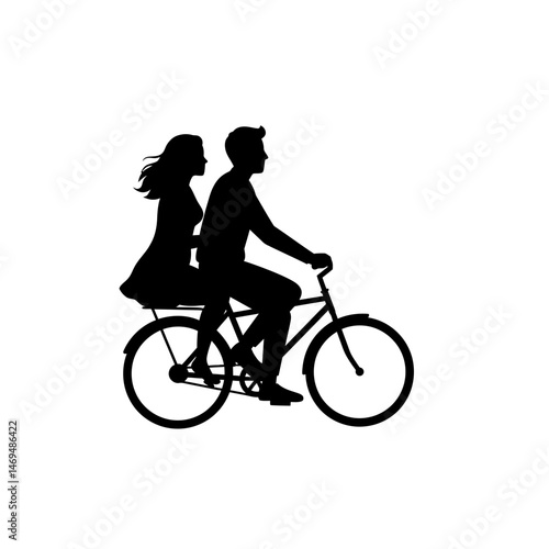 Silhouetted Bliss: A romantic silhouette of a couple, intertwined in a shared moment of joy as they cycle together, embodying a sweet and adventurous togetherness.
