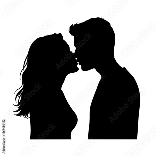 Whispered Affection: Silhouette of a couple in an intimate moment of embrace, their forms merging in a tender kiss. This evocative piece speaks of connection and love.