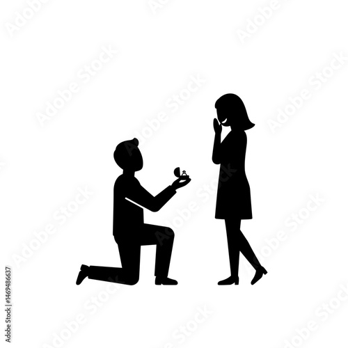 A Heartfelt Proposition: A silhouetted man kneels, presenting a ring to his beloved woman, a symbolic depiction of proposal and commitment.