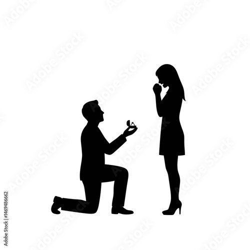 Silhouette of a Proposal: Capturing the tender moment of a marriage proposal, the silhouette of a man on one knee offering a ring to his beloved, a scene of romantic devotion.