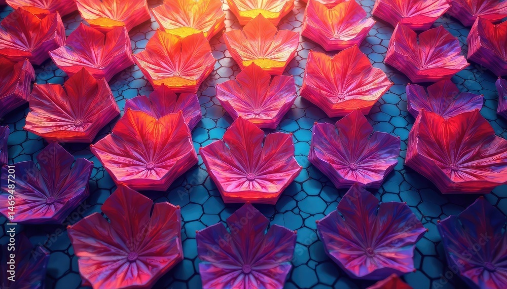 Obraz premium Intricate tessellation of hexagons in vibrant hues, symmetry, geometry, art