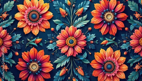 Intricate floral pattern, repeating seamlessly , elegant, surface