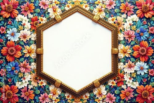 Intricate floral pattern within a hexagonal frame , floral geometry, flower, geometric
