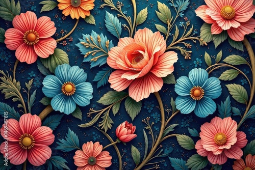 Intricate, flowing floral pattern, continuous design , seamless floral pattern, nature