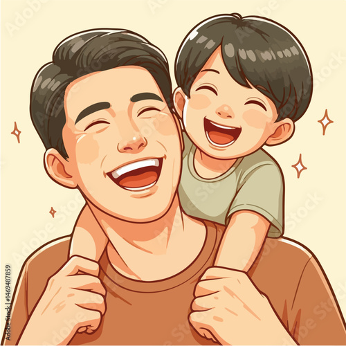 a small child being carried on his father's shoulders