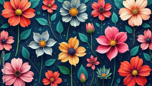 Intricate, flowing floral pattern No breaks, continuous bloom , green, pink, wallpaper