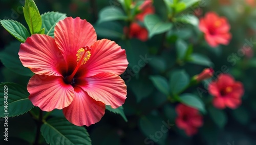 Intricate hibiscus blooms, vibrant colors, lush leaves , retro, petal, hibiscus
