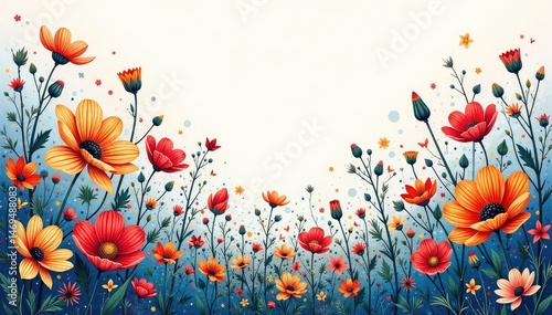 Intricate line art blooming wildflowers, endless design, repeating texture, outline, wildflower