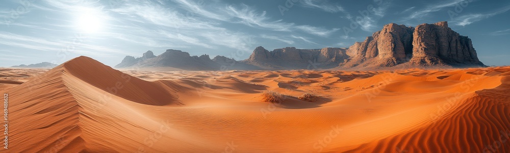 Naklejka premium Desert with sand dunes and mountains in the background banner copy space