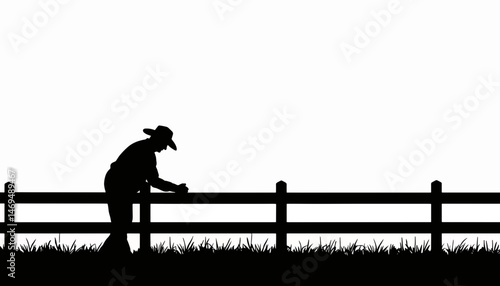 Farmer silhouetted leaning on fence, rural contemplation