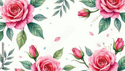 Intricate watercolor rose buds & leaves seamless pattern, print, botanical, vintage