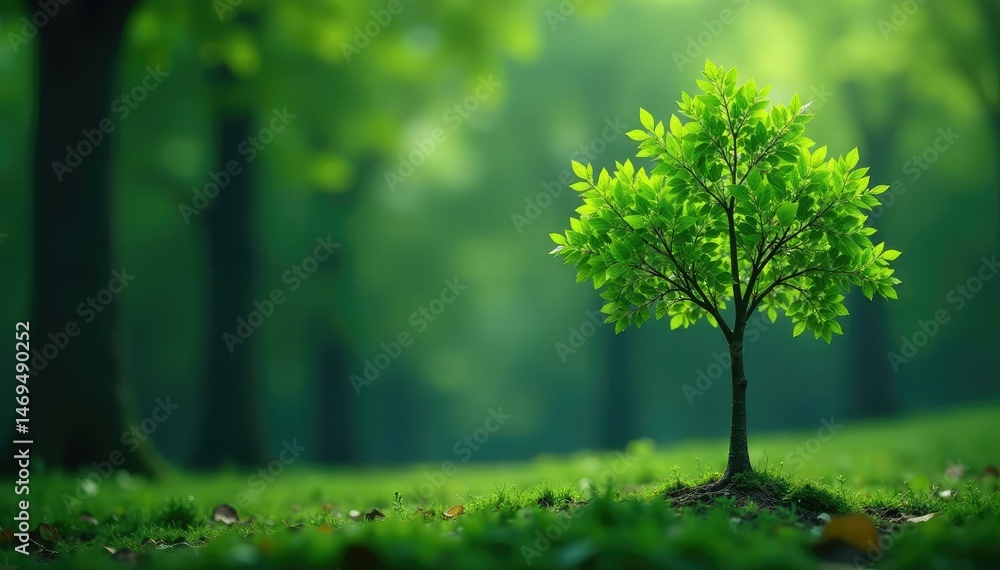 Lone sapling, delicate branches, vibrant green leaves , branch, woods, healthy Lone sapling, delicate branches, vibrant green leaves , branch, woods, healthy