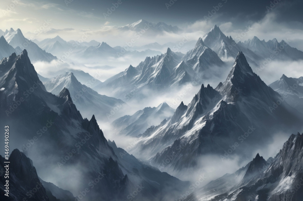 Fototapeta premium Background: Dramatic Misty Mountain Landscape