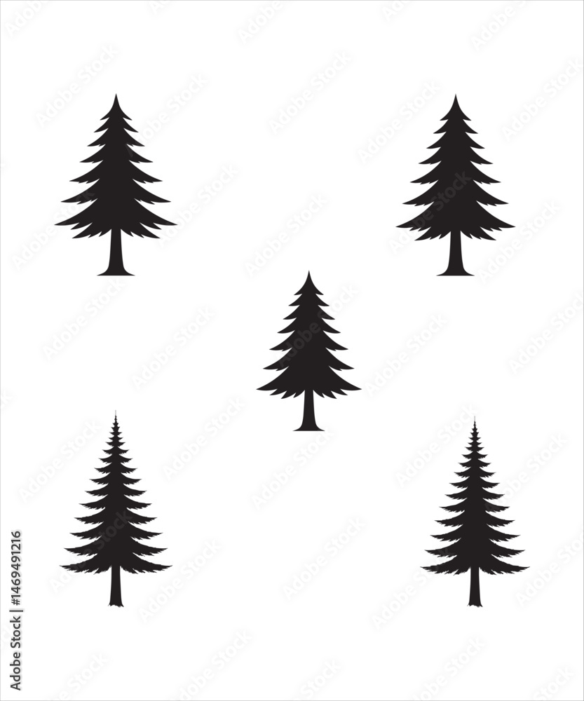 Obraz premium Simple Black Silhouette Christmas Trees on White Background
