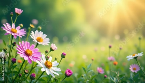Scattered wildflowers forming a light, airy pattern , yellow, wild, stem