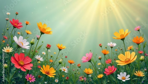 Scattered wildflowers forming a light, airy pattern , petal, yellow, red