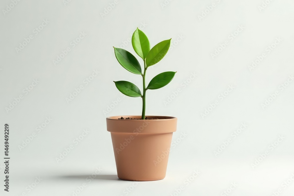 Fototapeta premium Single plant in a pot, isolated on white background, detail, hue, root