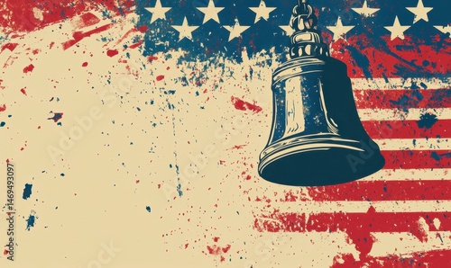 Vintage Liberty Bell Against Grunge American Flag Background Art