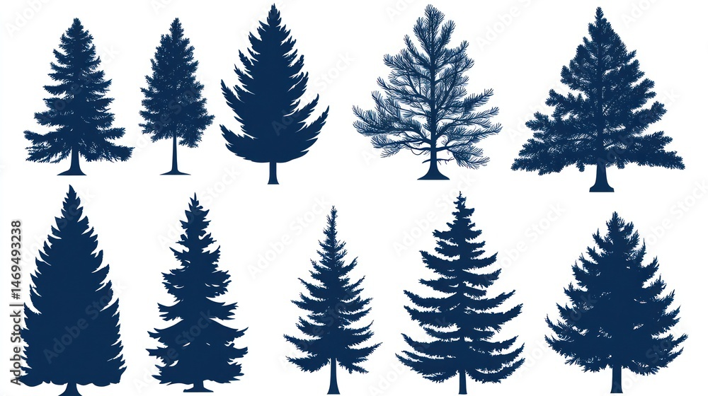 Fototapeta premium Silhouette Coniferous Trees Collection