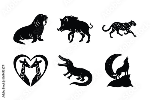 Photography Vector silhouette Art of Wild  Animals set