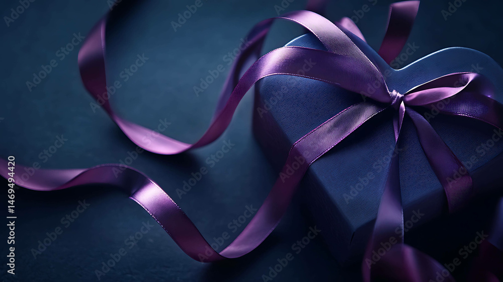 A ribbon winding around a gift box tied in the shape of a heart A ribbon winding around a gift box tied in the shape of a heart