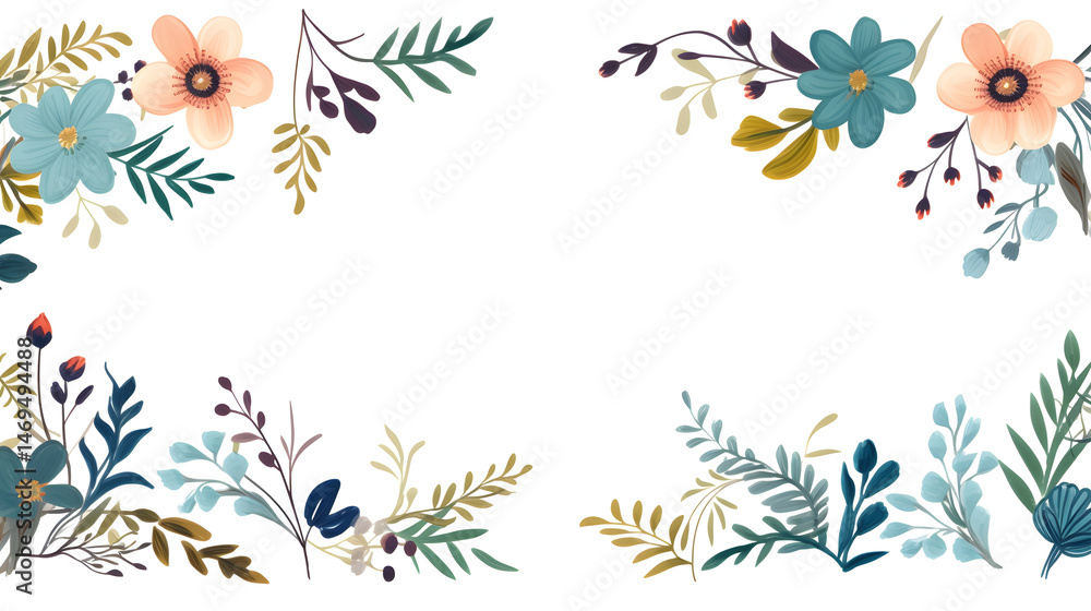 Obraz premium Elegant Floral Pattern with Swirl Border Elements for Stylish Designs