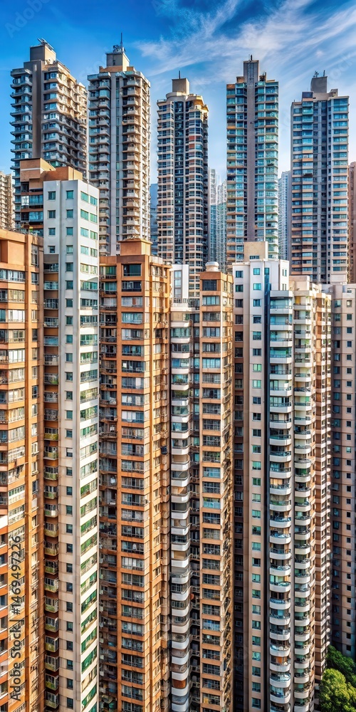 High-rise buildings with densely packed apartments
