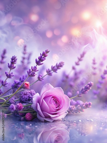 Softly glowing rose quartz colors blend into a gentle lavender mist background