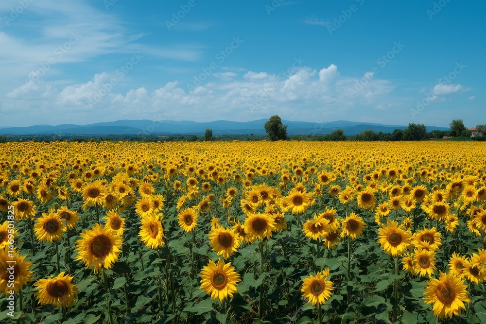 Fototapeta premium A field of sunflowers stretching to the horizon