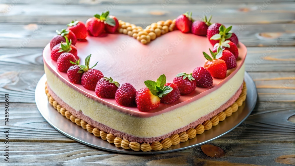 Cake with heart-shaped mousse