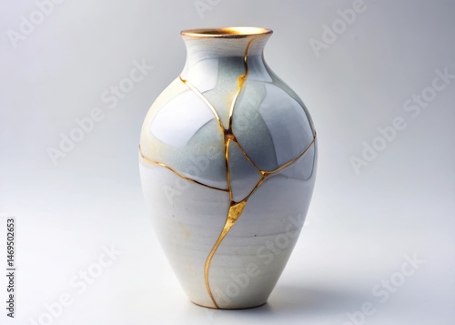 Obraz na płótnie A delicate ceramic vase with golden seams repaired using kintsugi technique w salonie