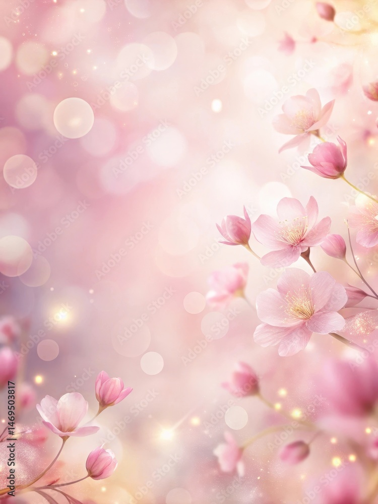 Soft light pink bokeh with a whimsical floral pattern